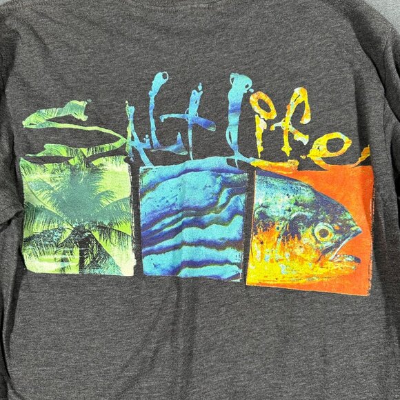 Salt Life Mens Small Gray Tuna Ocean Palm Tree Graphic Long Sleeve Crew T-Shirt - Picture 6 of 6